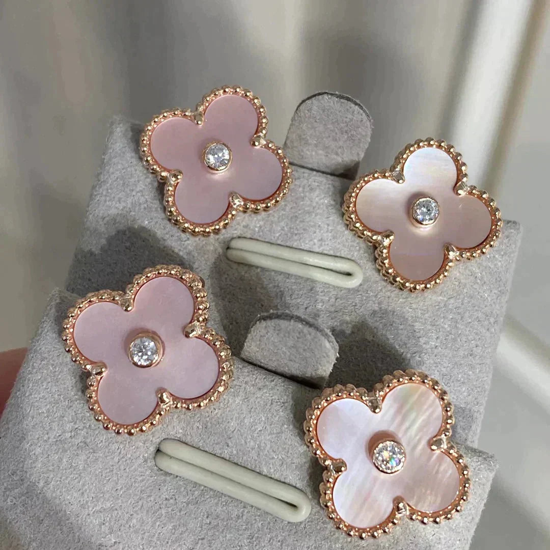 ¡®Lume Jewelry¡¯CLOVER MEDIUM 1 MOTIFS PINK MOP DIAMOND EARRINGS