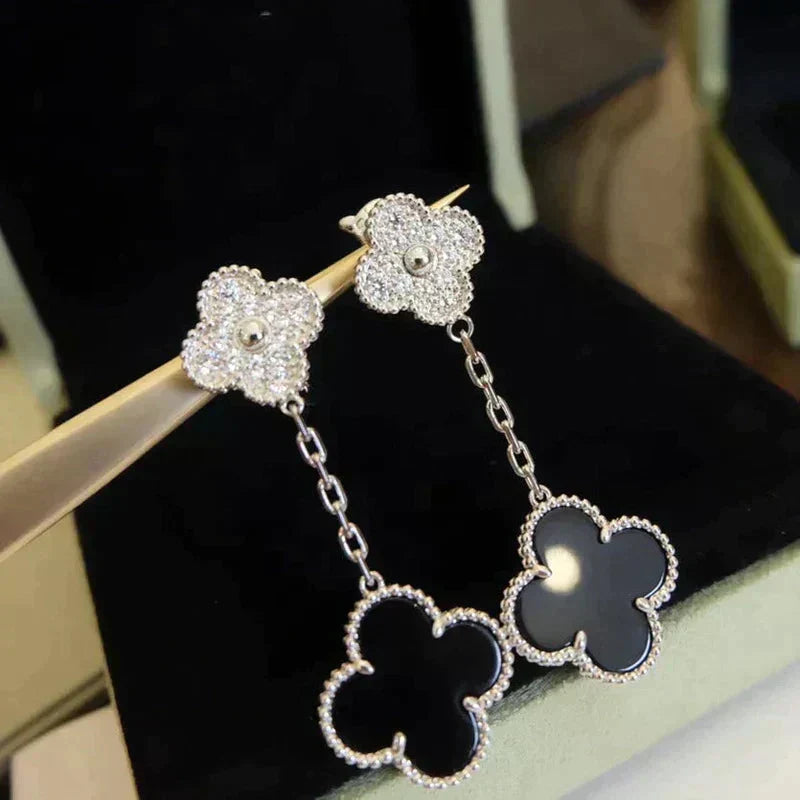 ¡®Lume Jewelry¡¯CLOVER 2 MOTIFS DIAMOND ONYX EARRINGS SILVER