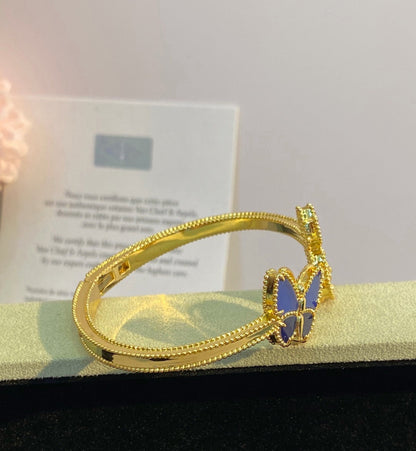¡®Lume Jewelry¡¯Lucky Alhambra Butterfly & Clover Open Bangle, Blue Onyx & White MOP Gold‑Tone