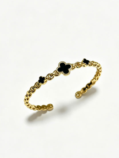 ¡®Lume Jewelry¡¯Vintage Alhambra 3‑Flower Open Cuff, Black Onyx Gold‑Tone Chain Bangle