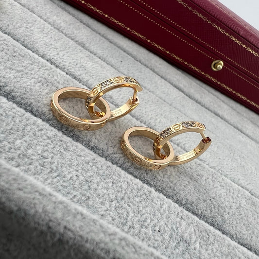 ¡®Lume Jewelry¡¯LOVE‑Collection Screw‑Motif Half‑Pavé Double‑Hoop Earrings