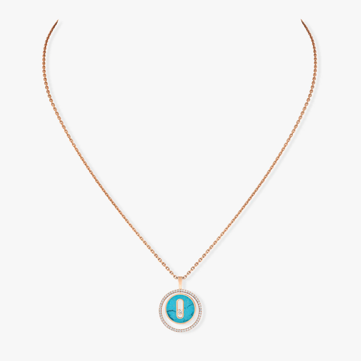 [Lume Jewelry]LUCKY MOVE 1 DIAMOND TURQUOISE PINK GOLD DIAMOND NECKLACE