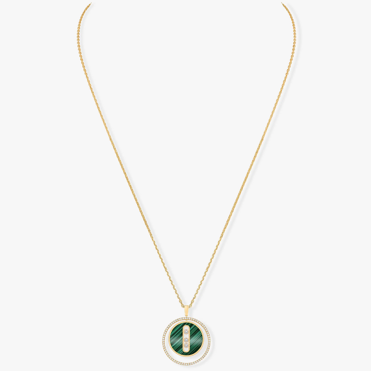 [Lume Jewelry]LUCKY MOVE 3 DIAMOND MALACHITE GOLD DIAMOND NECKLACE