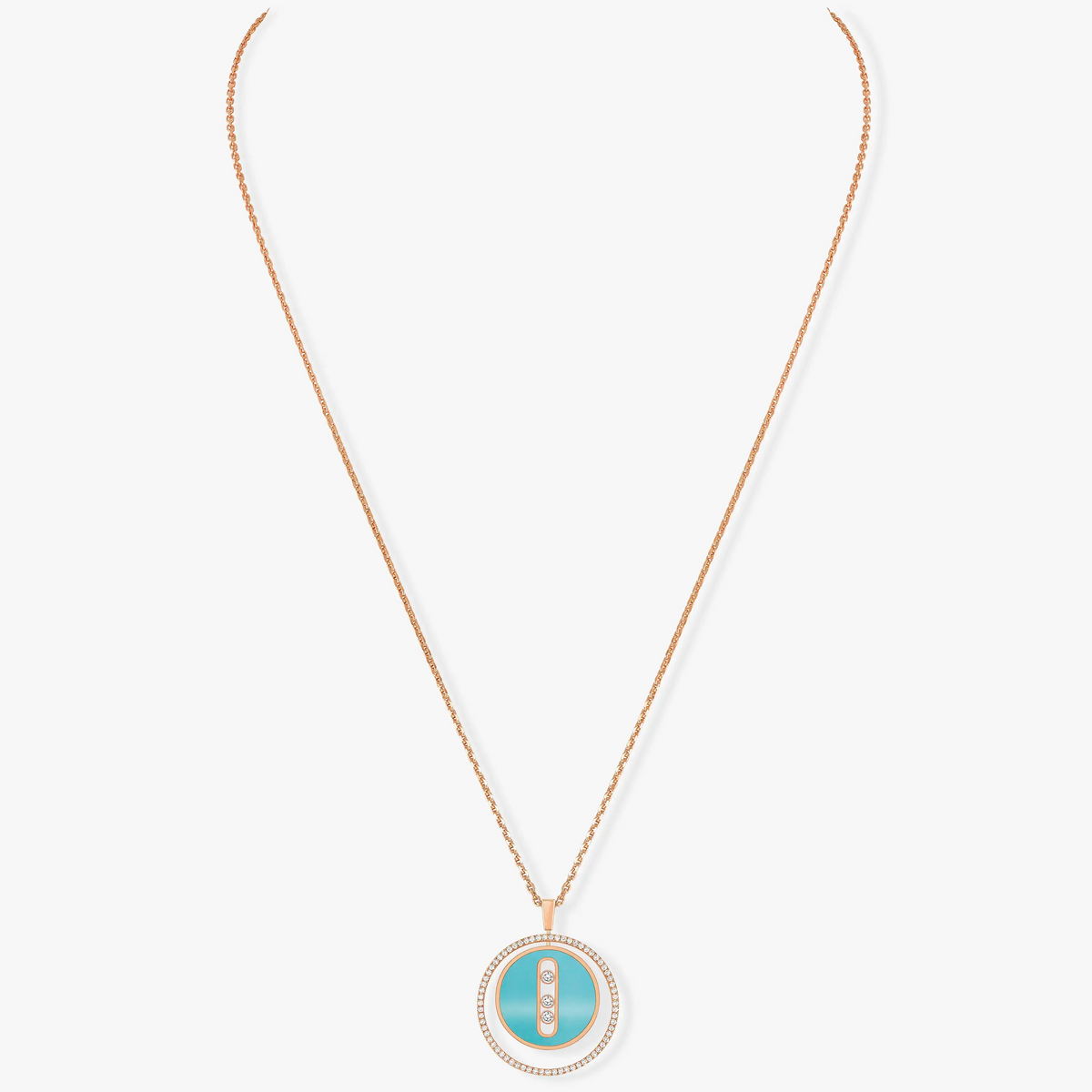 [Lume Jewelry]LUCKY MOVE 3 DIAMONDS TURQUOISE PINK GOLD DIAMOND NECKLACE