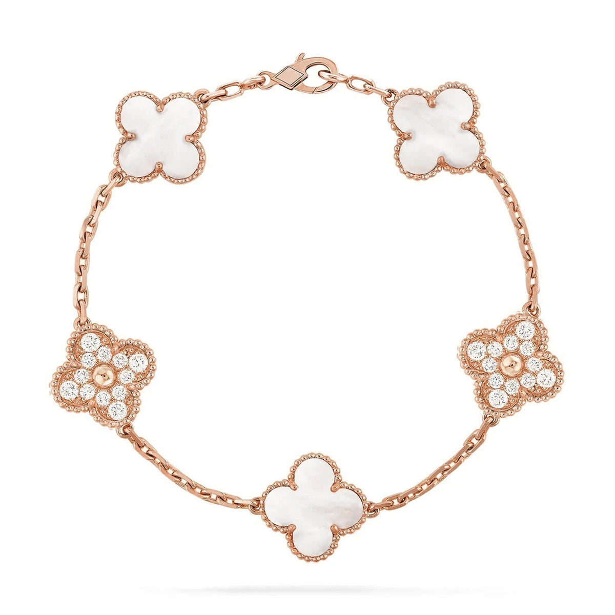 [Lume Jewelry]New CLOVER WHITE PEARL MOP 5 MOTIF BRACELET COLLECTION