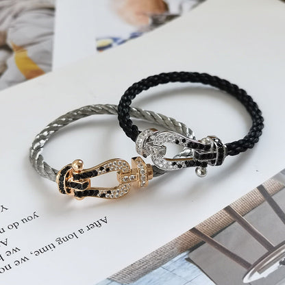¡®Lume Jewelry¡¯FORCE LARGE HORSESHOE BLACK WHITE DIAMOND BRACELET ROSE GOLD