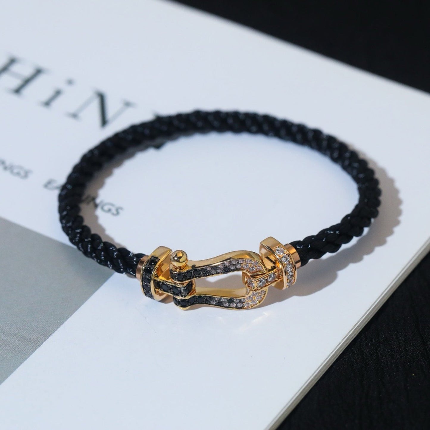 ¡®Lume Jewelry¡¯FORCE LARGE HORSESHOE BLACK WHITE DIAMOND BRACELET ROSE GOLD