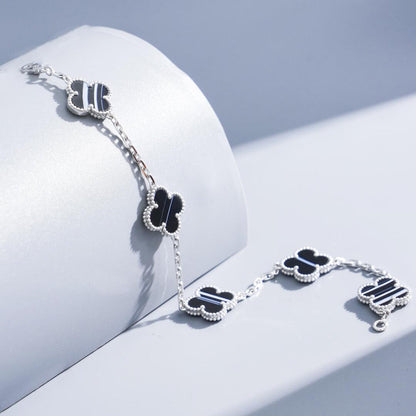 ¡®Lume Jewelry¡¯CLOVER 5 MOTIF VEINED ONYX BRACELET SILVER
