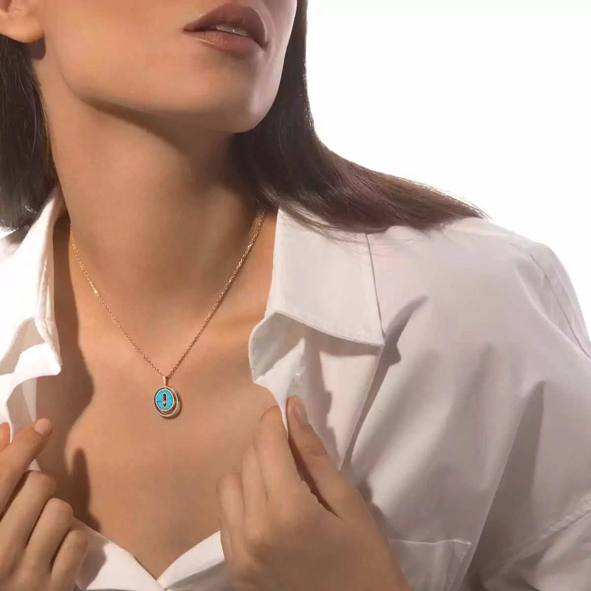 [Lume Jewelry]Lucky Move Diamond Necklace in Rose Gold and White Mother-of-Pearl
